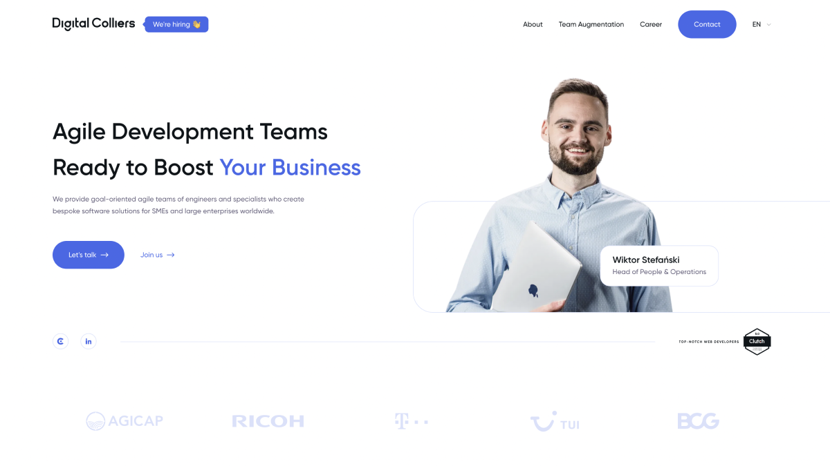 Digital Colliers website showing agile development teams and professional branding